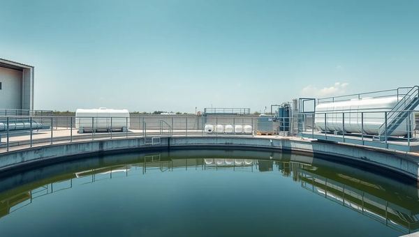 Water clarifier basin at an industrial water treatment plant